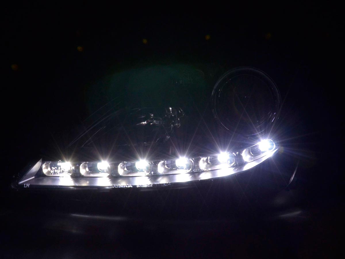 Scheinwerfer Set Daylight LED TFL-Optik Mercedes SLK 171 04-11 schwarz Scheinwerfer Set Daylight LED TFL-Optik Mercedes SLK 171 04-11 schwarz